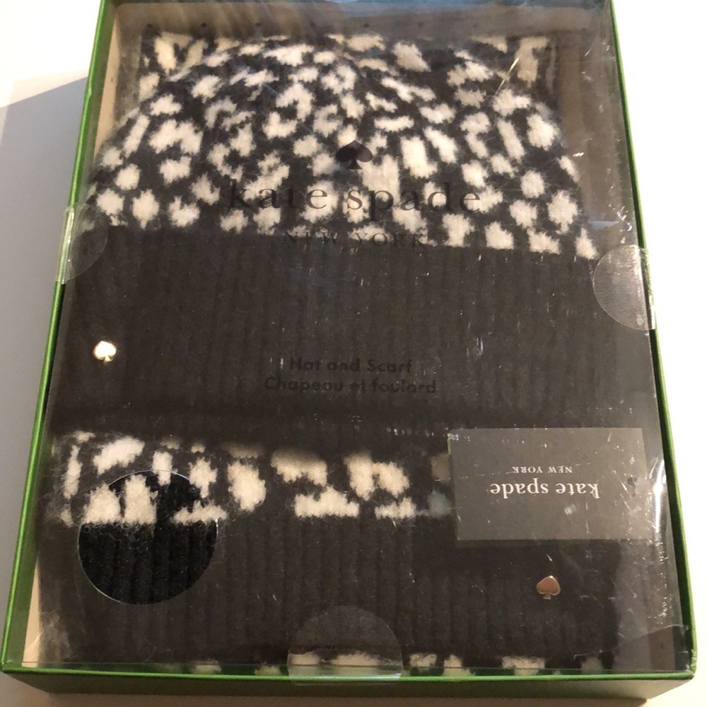 Kate Spade Black and White Hat and Scarf Set